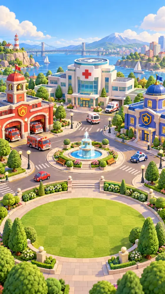Emergency District: hospital, fire station and police station