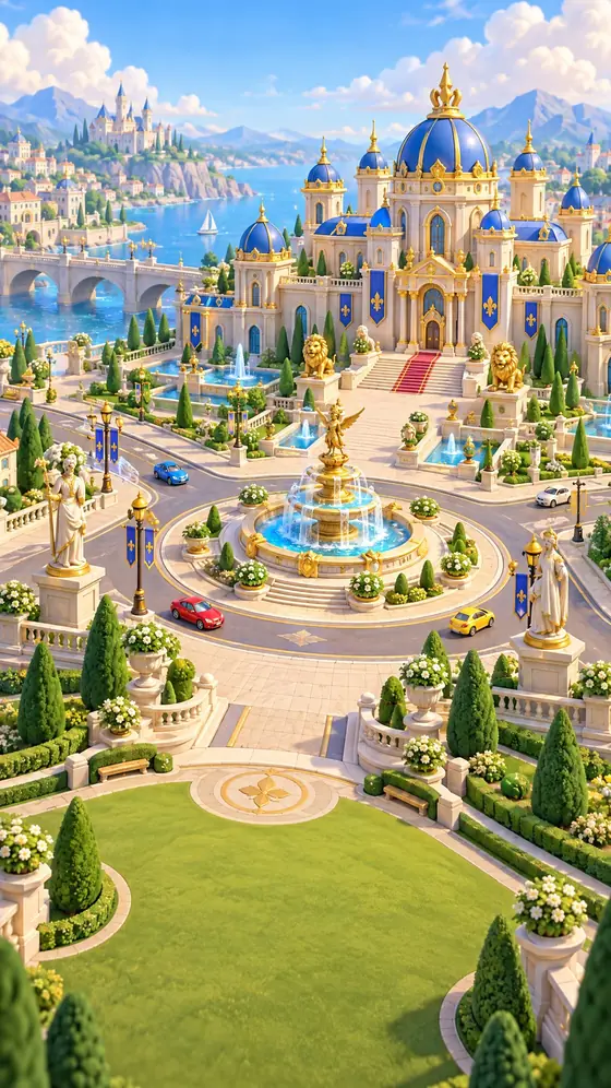 Master City: a royal palace with golden fountains and blue domes