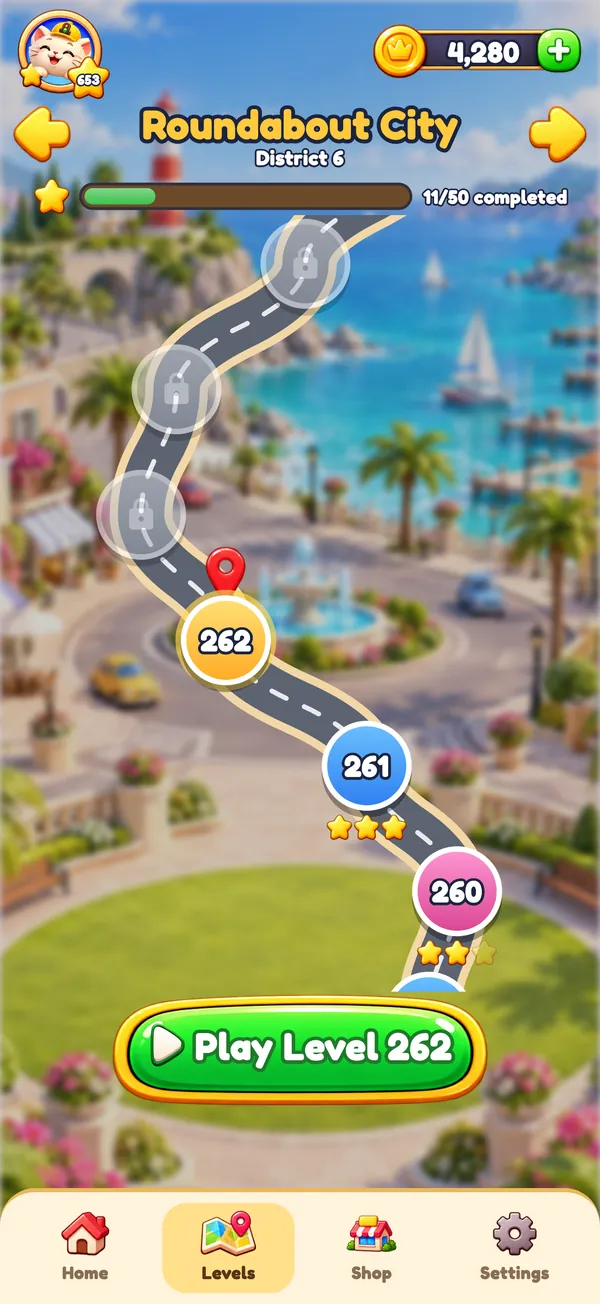 District map with the level path winding along the seaside